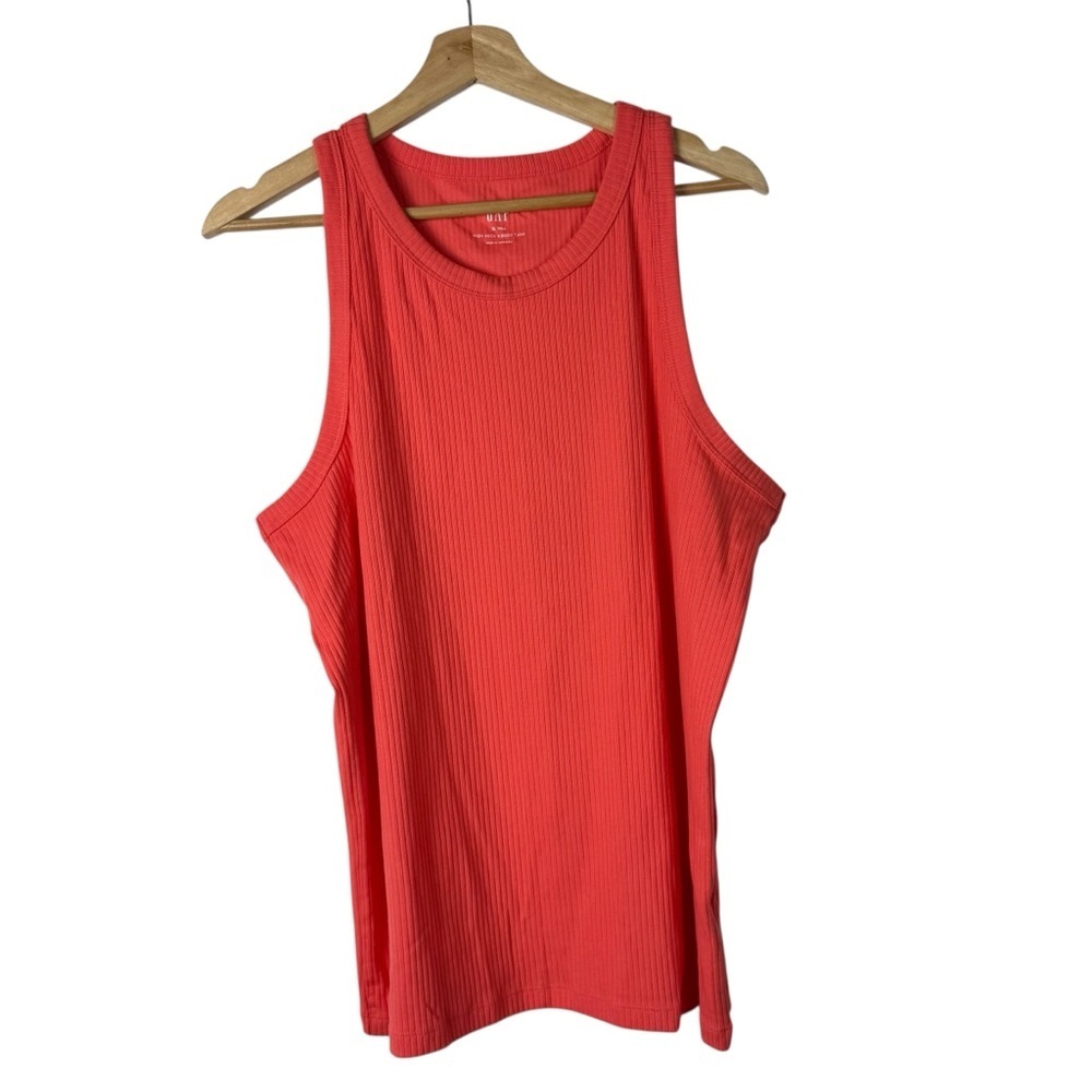 Old Navy Tall Coral Orange High Neck Ribbed Tank Top XL